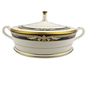 Noritake Voltaire 4724 Covered Vegetable Bowl Handles Gold Trim Japan Rare EUC